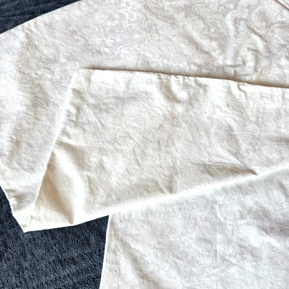 2 Vtg Ralph Lauren King Pillowcases White Avery Floral Damask 100% Cotton USA